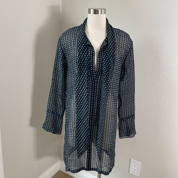 NEW Theory Womens 8 Scarf Dress 100% Silk Deep Navy Multi Square Print Chiffon - Picture 2 of 12